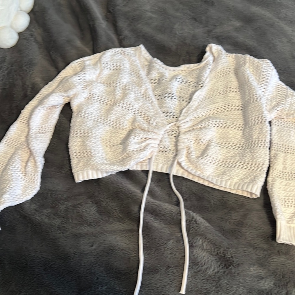 Hollister Crochet Crop Sweater with adjustable cinch ties size medium